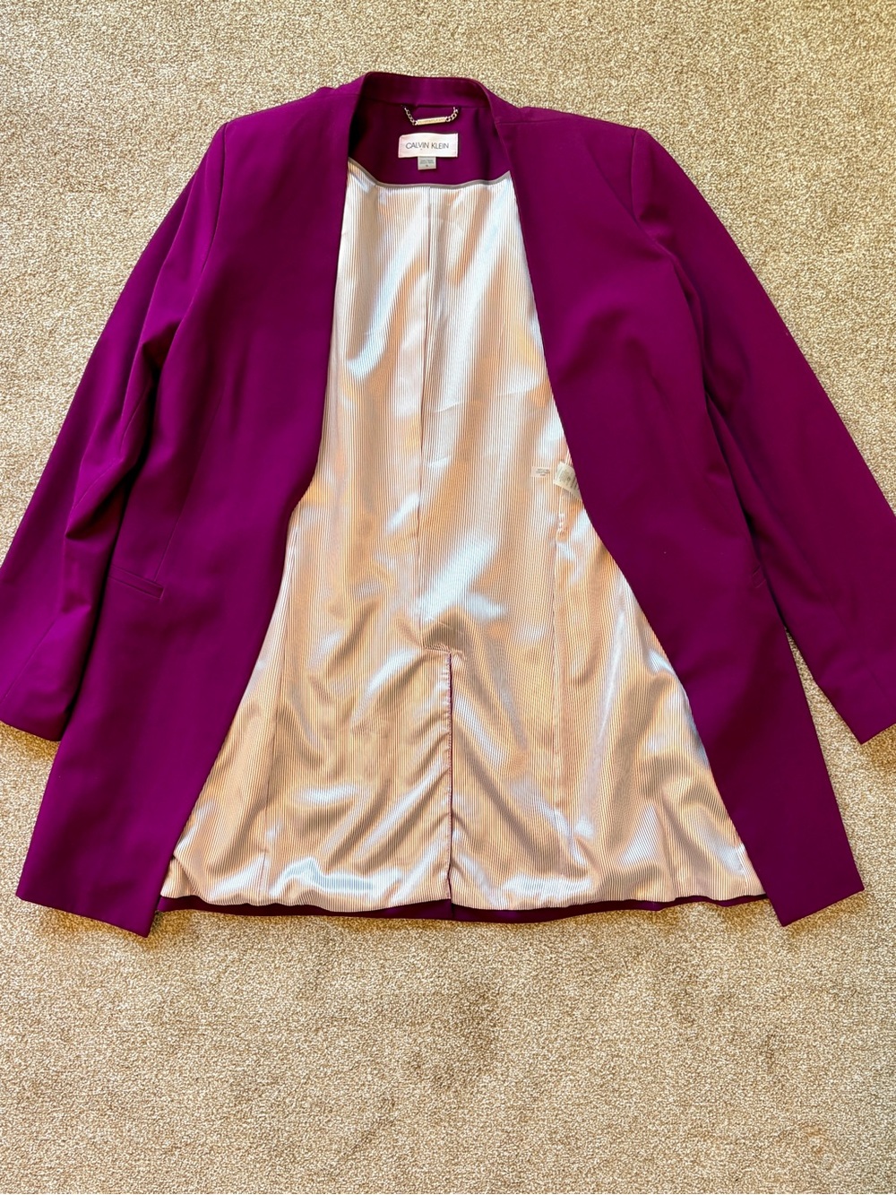 Calvin Klein Women's Open Front collarless Longline Blazer Jacket Magenta Purple - Picture 4 of 12